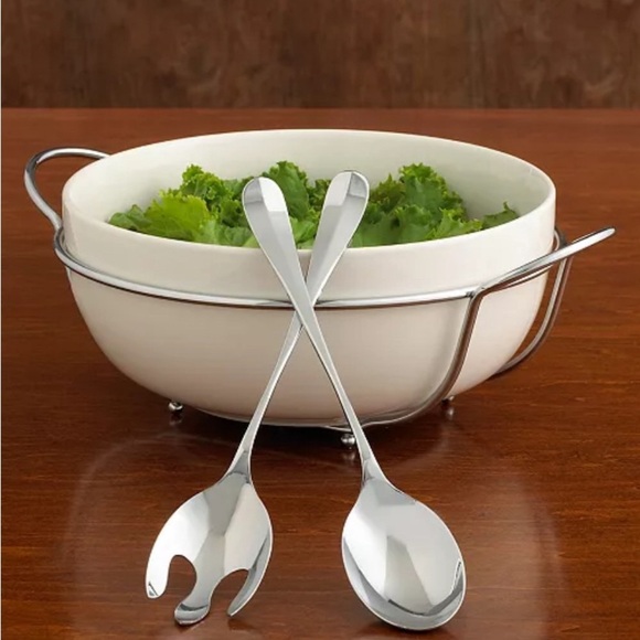 Godinger Siena 4 PC Salad Serving bowl Set Round Chrome Serving Rack serve ware - Picture 1 of 8